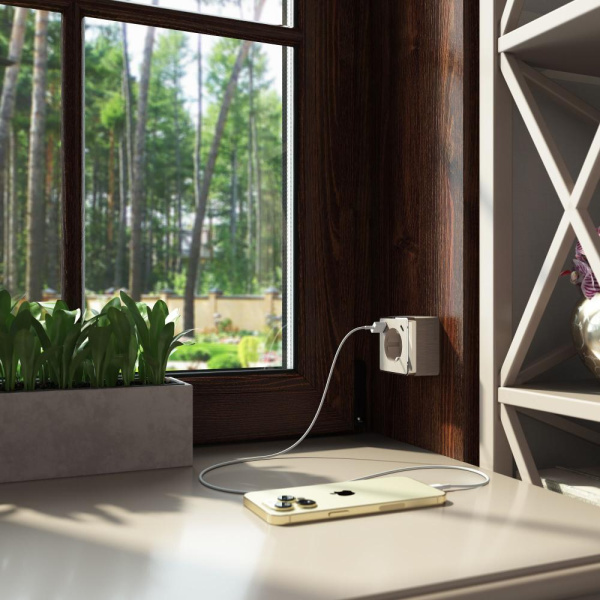 Розетка с заземлением, шторками и USB тип A+C Gallant (шампань рифленый) W5071710