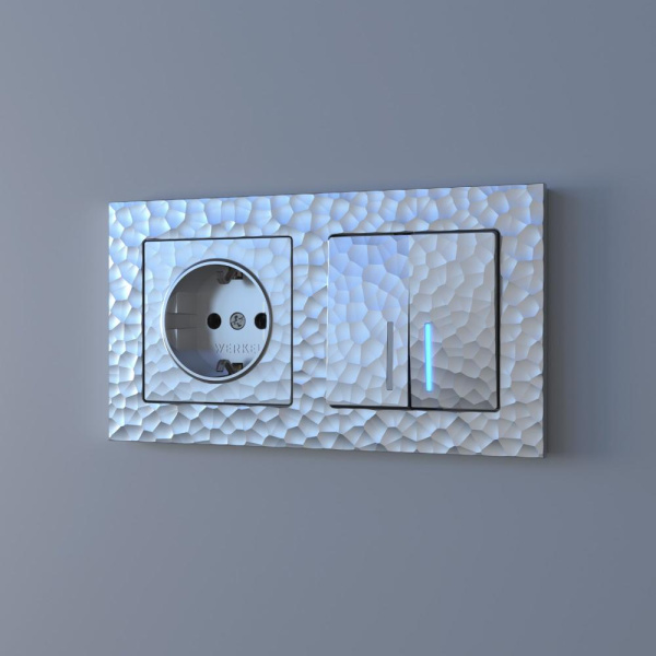 Выключатель двухклавишный с подсветкой (серебряный) W1220106