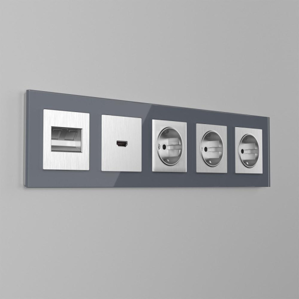 Накладка для двойной розетки Еthernet RJ-45 (серебряный рифленый) W1191109