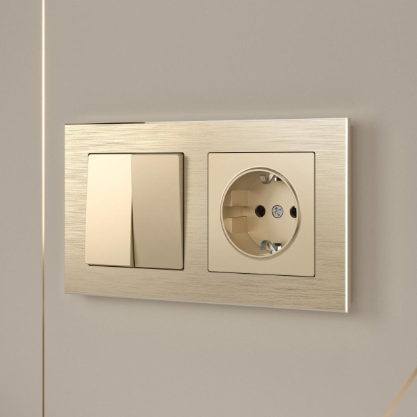 Розетка с заземлением и шторками (шампань) W1171111