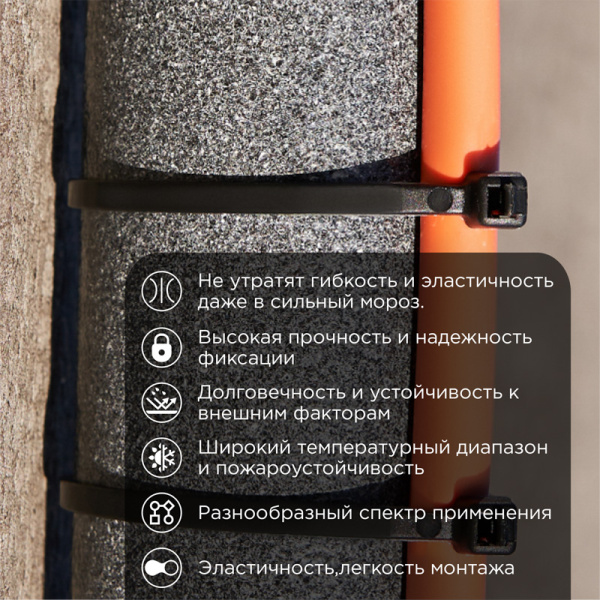 Стяжка нейлоновая морозостойкая 150x2,5мм, черная (100 шт/уп) REXANT