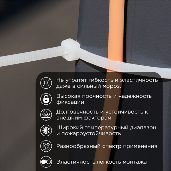 Стяжка нейлоновая морозостойкая 250x3,6мм, белая (100 шт/уп) REXANT