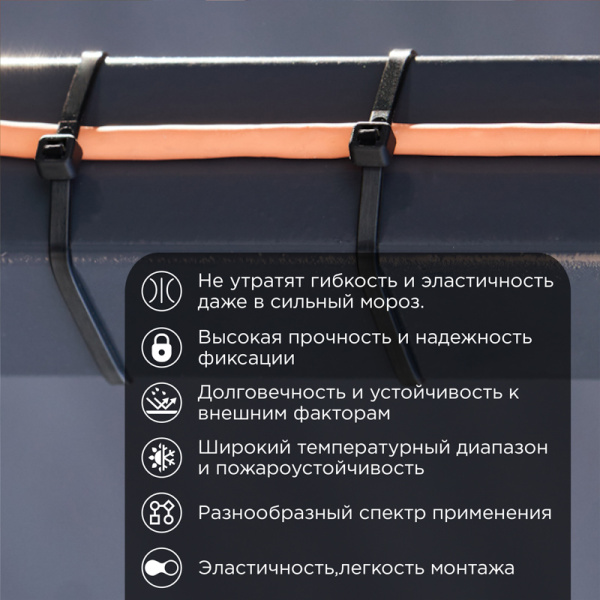 Стяжка нейлоновая морозостойкая 300x3,6мм, черная (100 шт/уп) REXANT