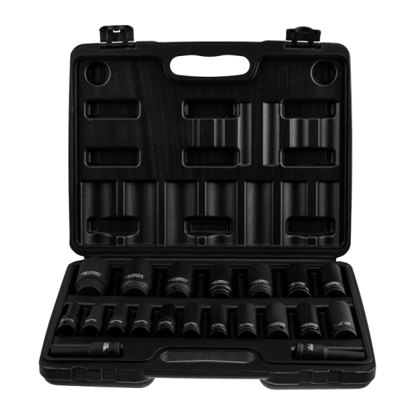 Набор шестигранных ударных торцевых головок, 1/2", 78мм, 20 предметов (8-32мм) пластиковый кейс KRANZ