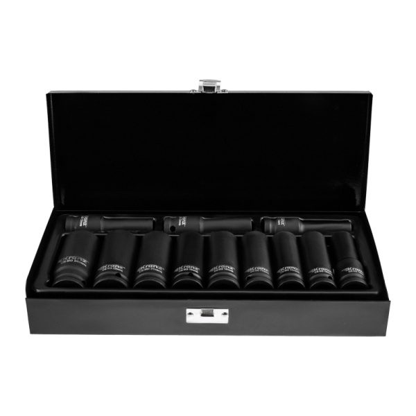 Набор шестигранных ударных торцевых головок, 1/2", 78мм, 12 предметов (10-24мм) металлический кейс KRANZ