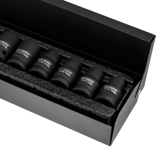 Набор шестигранных ударных торцевых головок, 1/2", 38мм, 10 предметов (10-24мм) металлический кейс KRANZ