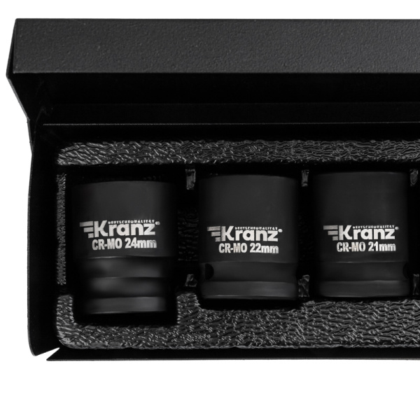 Набор шестигранных ударных торцевых головок, 1/2", 38мм, 10 предметов (10-24мм) металлический кейс KRANZ