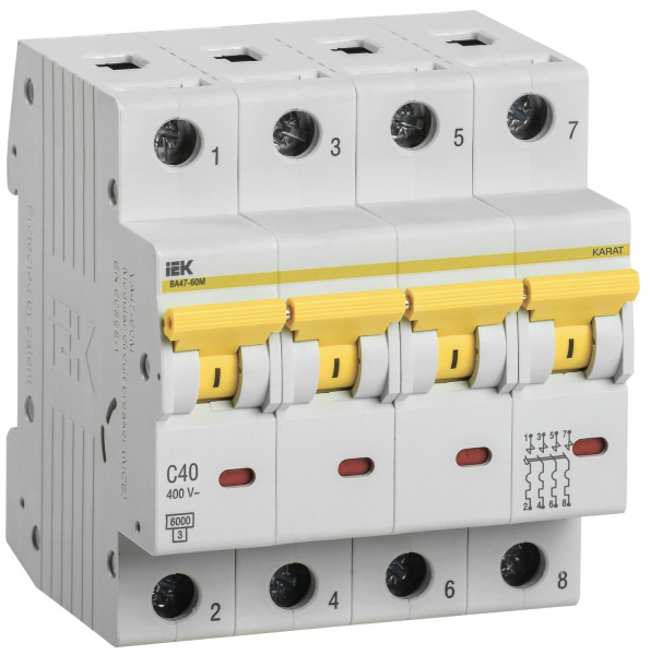 Автоматический выключатель ВА47-60M 4Р 40А 6кА С IEK