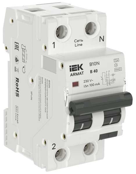 ARMAT Автоматический выключатель дифференциального тока B10N 1P+NP B40 100мА тип A (36мм) IEK