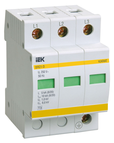 Ограничитель импульсных перенапряжений ОПС1-D 3Р 5/10кА 230B IEK
