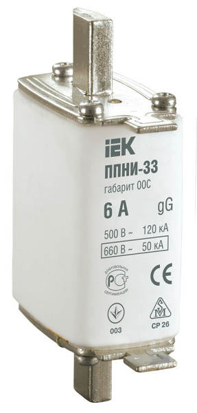 Плавкая вставка предохранителя ППНИ-33 габарит 00С 6А IEK