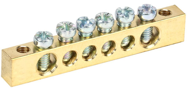 Шина PEN "земля-ноль" 6х9мм 6/2 (6групп/крепеж по краям) IEK