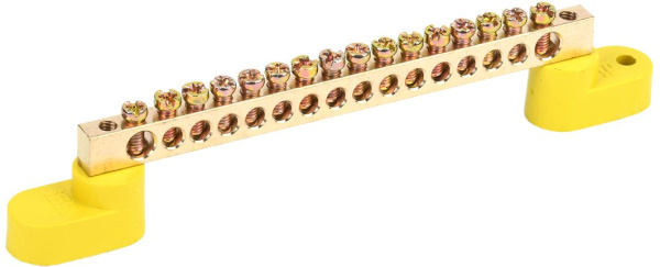 Шина PE "земля" на двух угловых изоляторах ШНИ-6х9-16-У2-Ж IEK