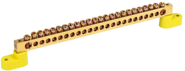 Шина PE "земля" на двух угловых изоляторах ШНИ-8х12-24-У2-Ж IEK