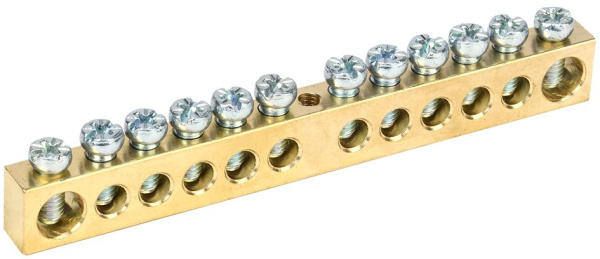 Шина PEN "земля-ноль" 8х12мм 12/1 (12групп/крепеж по центру) IEK