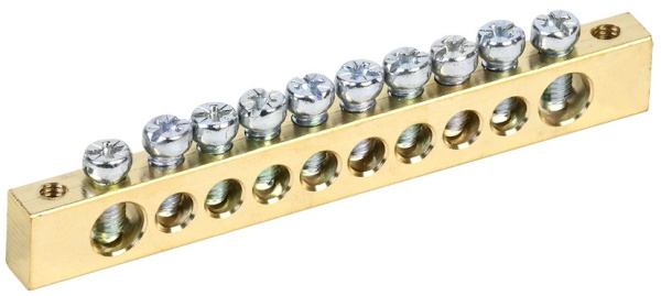 Шина PEN "земля-ноль" 8х12мм 10/2 (10групп/крепеж по краям) IEK