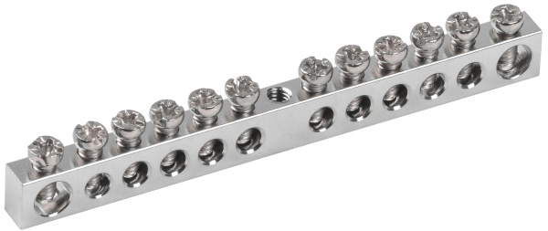 Шина PEN "земля-ноль" 6х9мм 12/1 с никелевым покрытием (12групп/крепеж по центру) IEK