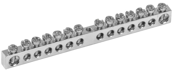 Шина PEN "земля-ноль" 6х9мм 14/1 с никелевым покрытием (14групп/крепеж по центру) IEK