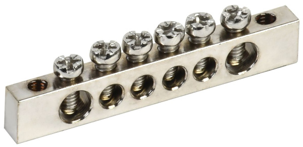 Шина PEN "земля-ноль" 6х9мм 6/2 с никелевым покрытием (6групп/крепеж по краям) IEK