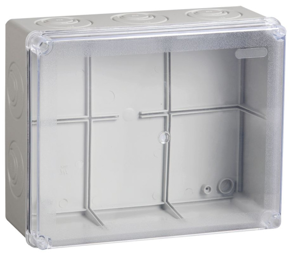 Коробка распаячная КМ41277 для открытой проводки 240х195х165мм IP44 (RAL 7035, прозрачная крышка, кабельные вводы 5шт) IEK