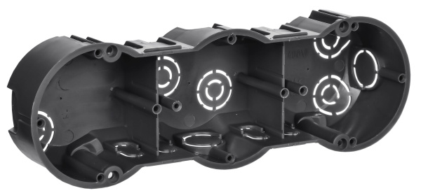 Коробка установочная КМ40009 3-х местная 212х70х45мм для твердых стен (с саморезами) IEK