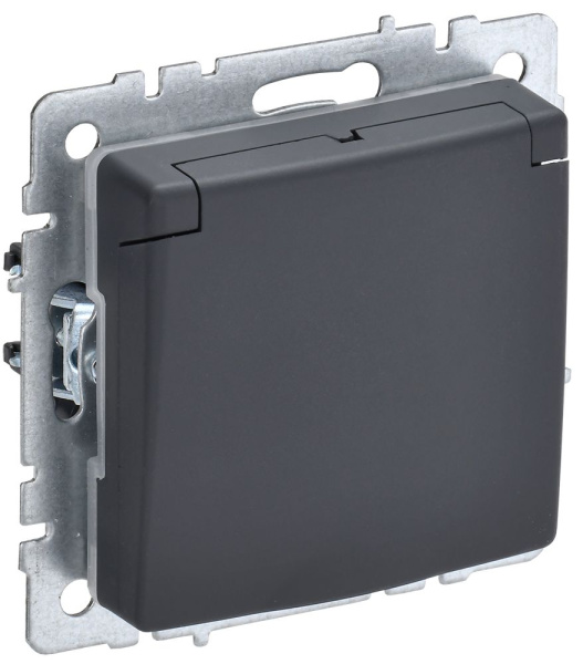 BRITE Розетка 1-местная с заземлением с защитными шторками и крышкой 16А IP44 РСбш10-3-44-БрГ графит IEK