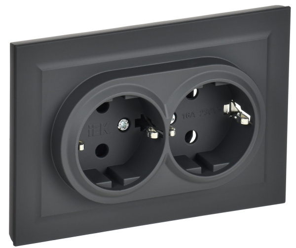BRITE Розетка 2-местная с заземлением без защитных шторок 16А в сборе РС12-3-БрГ графит IEK