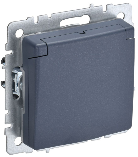 BRITE Розетка 1-местная с заземлением с защитными шторками и крышкой 16А IP44 РСбш10-3-44-БрМ маренго IEK