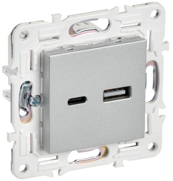 SKANDY Розетка USB A+C 3,1А SK-R14S серебряный IEK