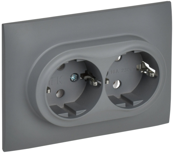 SKANDY Розетка 2-местная с заземлением без защитных шторок 16А в сборе SK-R08Gr серый IEK