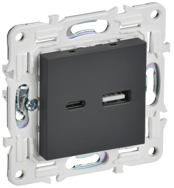 SKANDY Розетка USB A+C 18Вт SK-R13G графит IEK