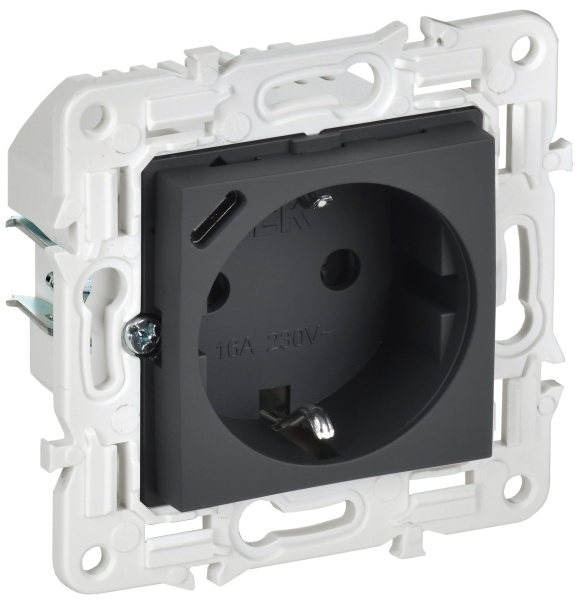 SKANDY Розетка с заземлением с защитными шторками 16А с USB C 18Вт SK-R17G графит IEK