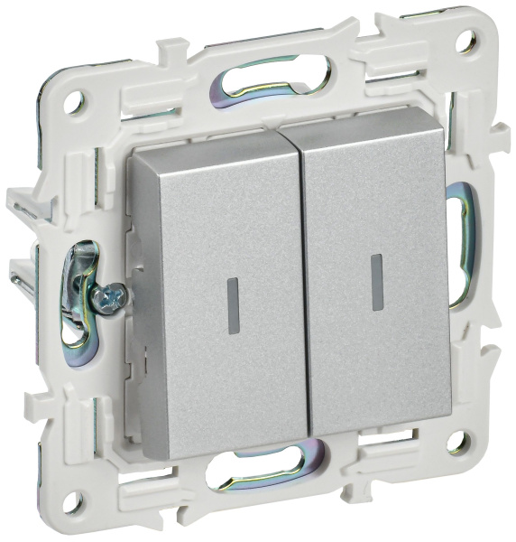 SKANDY Выключатель 2-клавишный проходной с индикацией 10А SK-V10S серебряный IEK