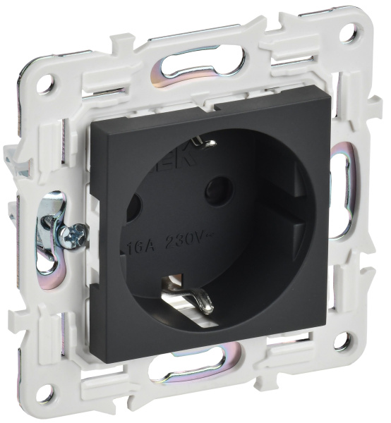 SKANDY Розетка с заземлением с защитными шторками 16А безвинтовое крепление SK-R06G графит IEK