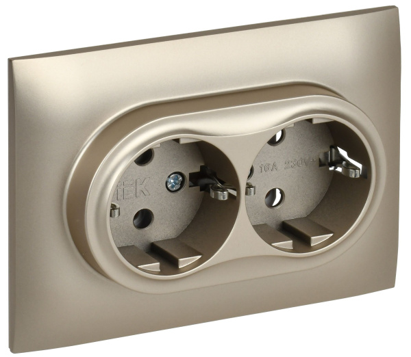 SKANDY Розетка 2-местная с заземлением без защитных шторок 16А в сборе SK-R08Sh шампань IEK