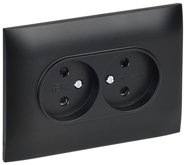 SKANDY Розетка 2-местная без заземления с защитными шторками 10А в сборе SK-R09Bl черный IEK