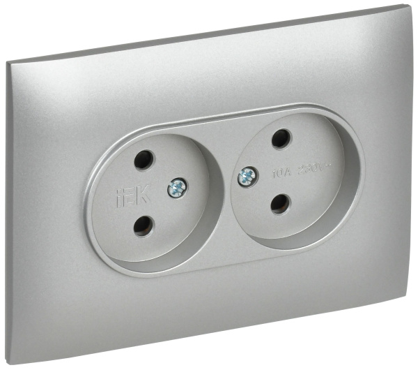 SKANDY Розетка 2-местная без заземления с защитными шторками 10А в сборе SK-R09S серебряный IEK