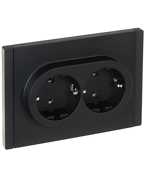 FORTE&PIANO Розетка 2-местная с заземлением без защитных шторок безвинтовое крепление 16А FP124 черный IEK