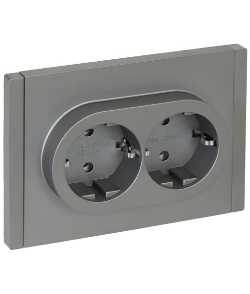 FORTE&PIANO Розетка 2-местная с заземлением без защитных шторок безвинтовое крепление 16А FP524 сталь IEK