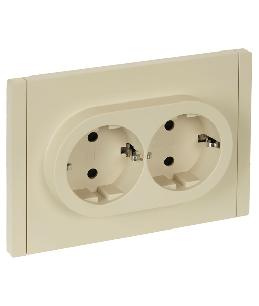 FORTE&PIANO Розетка 2-местная с заземлением с защитными шторками безвинтовое крепление 16А FP423 ваниль IEK
