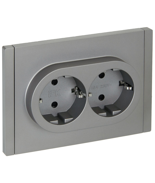 FORTE&PIANO Розетка 2-местная с заземлением с защитными шторками безвинтовое крепление 16А FP523 сталь IEK