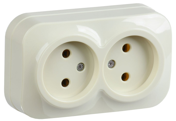 Розетка двухместная для открытой установки РС22-2-ХК без заземления 10А GLORY кремовый IEK