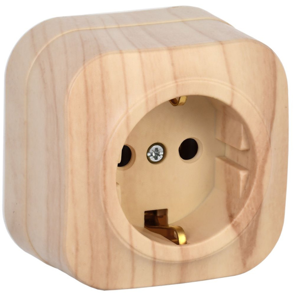 Розетка одноместная для открытой установки РС20-3-ХС с заземлением 16А GLORY сосна IEK