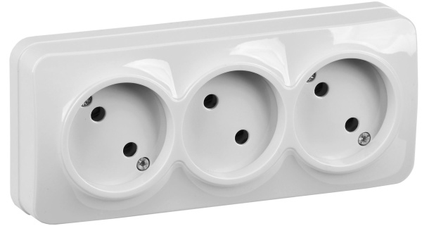 Розетка трехместная для открытой установки РС23-2-ХБ без заземления 10А GLORY белый IEK