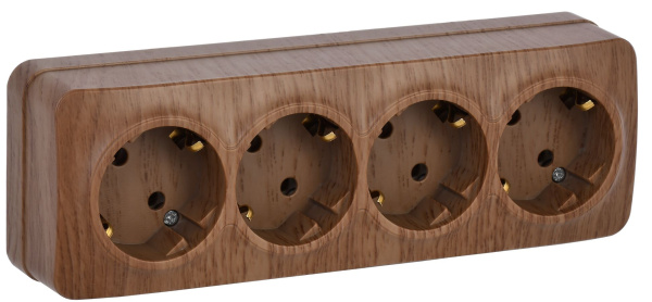 Розетка четырехместная для открытой установки РС24-3-ХД с заземлением 16А GLORY дуб IEK