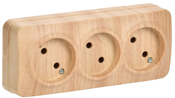 Розетка трехместная для открытой установки РС23-2-ХС без заземления 10А GLORY сосна IEK