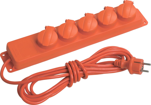 Удлинитель У05В 5 мест с защитными крышками IP44 2P+PE/5м 3х1мм2 16А/250В IEK