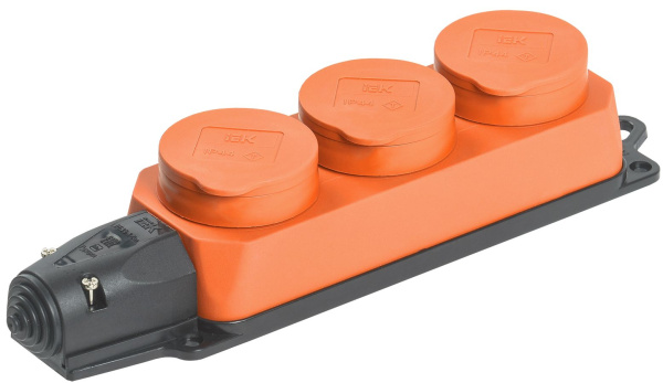 Розетка (колодка) 3-местная РБ33-1-0м с защитными крышками IP44 ОМЕГА каучук оранжевая IEK