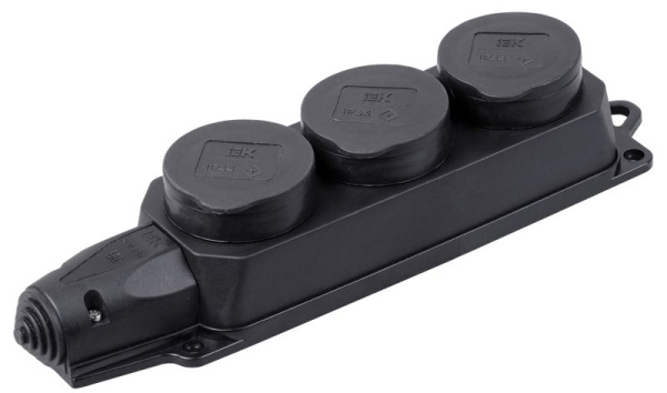 Розетка (колодка) 3-местная РБ33-1-0м с защитными крышками IP44 ОМЕГА каучук IEK