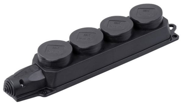 Розетка (колодка) 4-местная РБ34-1-0м с защитными крышками IP44 ОМЕГА каучук IEK